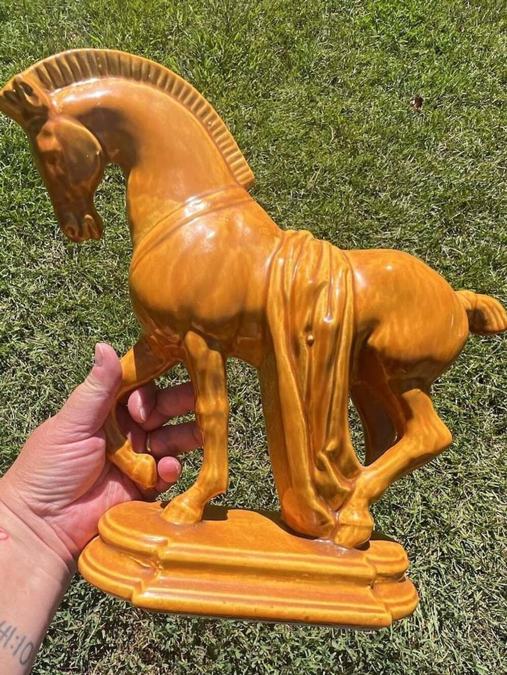 1960s Lane & Co Trojan Horse Figurine Yellow Ceramic MCM